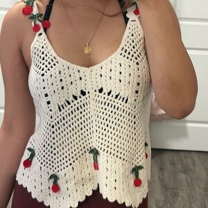 Rebellion Cream Crochet Camisole with Cherry Accents